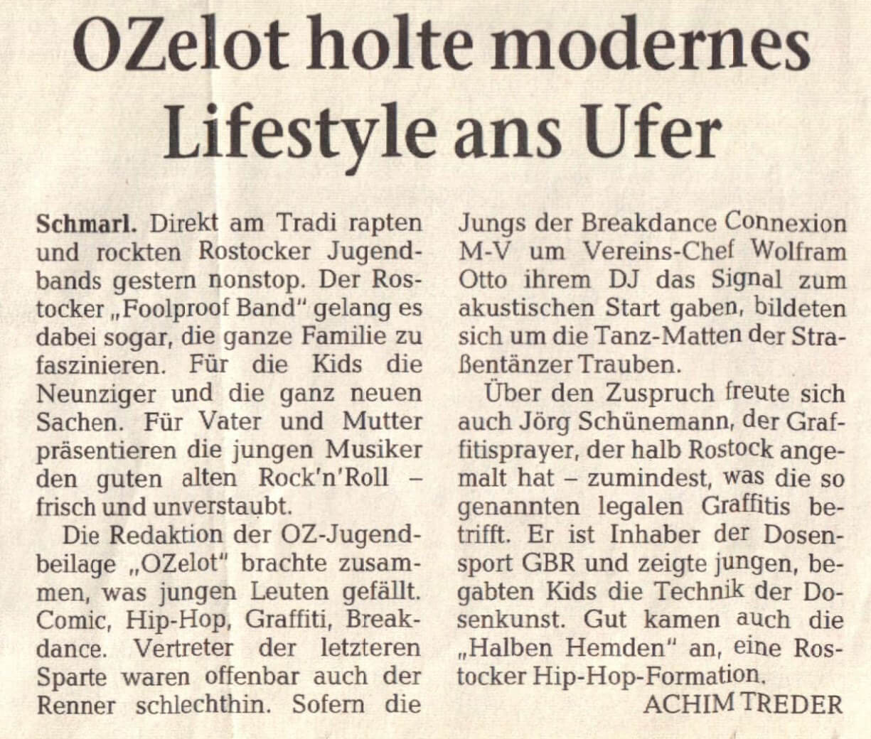 Bericht in der Jugendbeilage OZelot über Graffiti als moderne Kunstform. Artikel aus der OZelot-Jugendbeilage, der Jörg Schönemann von Dosensport und seine Arbeit vorstellt.