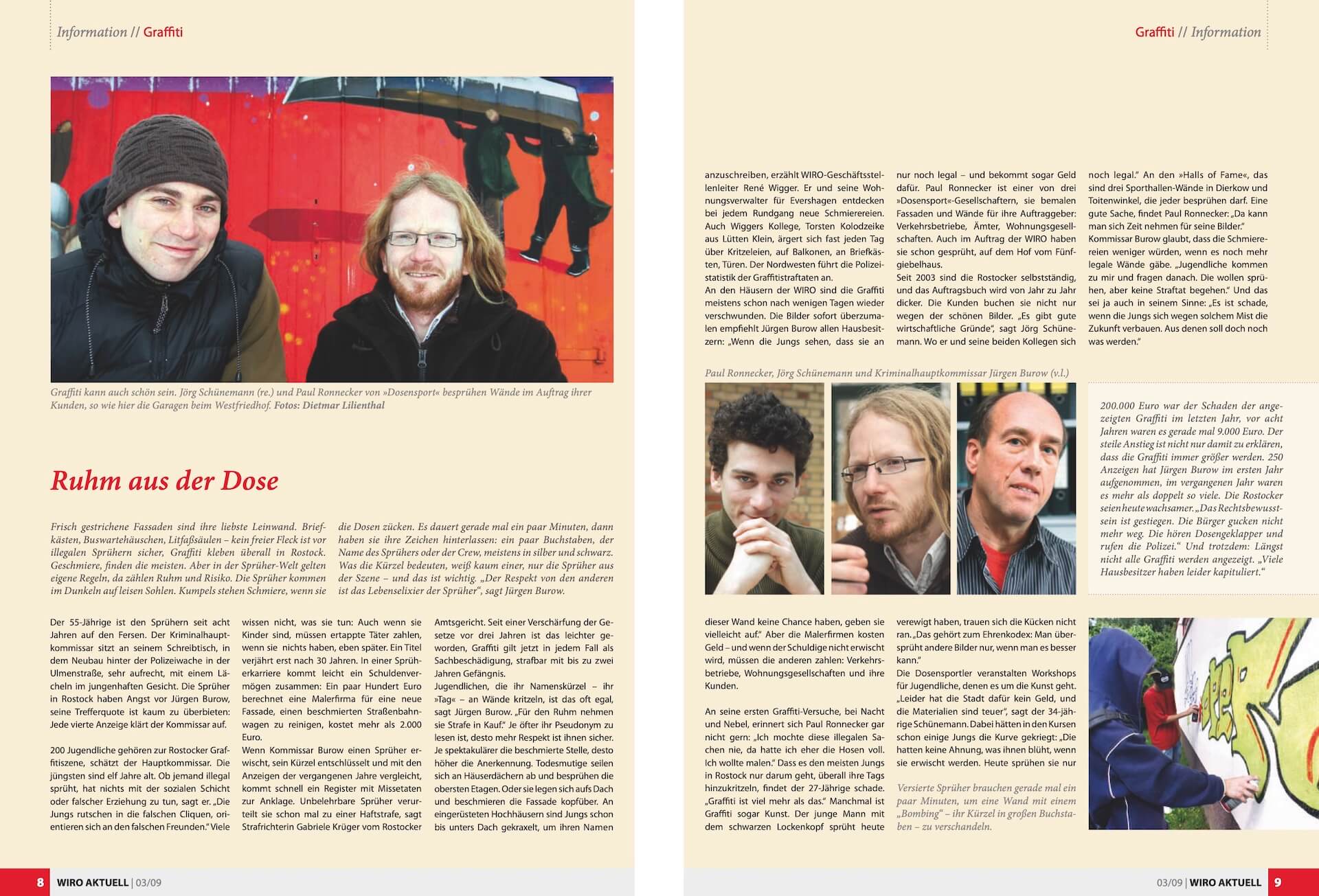 Pressebericht über Dosensport im Magazin WIRO Aktuell. Zeitungsartikel über Dosensport im Magazin WIRO Aktuell und das Engagement gegen Vandalismus.